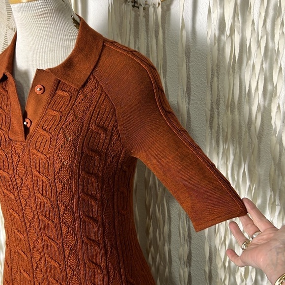 Victor Glemaud Rust Cable Knit Short Sleeve Polo Dress Size Small - Picture 11 of 12